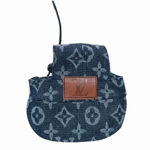 PET CLOTHES - Blue Denim Monogram Dog Hat with Brown Leather Patch